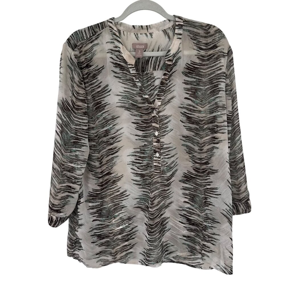 Chicos 3 Womens Zebra Print Button-Front Tunic Top Size XL  Long Sleeve